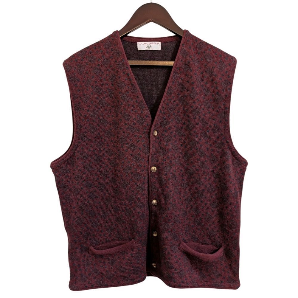 Luciano Barbera Knit Vest Burgundy Wool Mohair Alpaca Made in Italy - Large